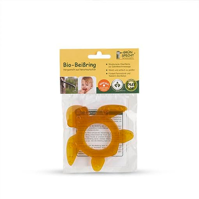 GRÜNSPECHT Anneau de dentition en caoutchouc naturel biologique pour bébés, massage des gencives, sans BPA, doux, favorise la motricité fine, tortue (639-V2), marron