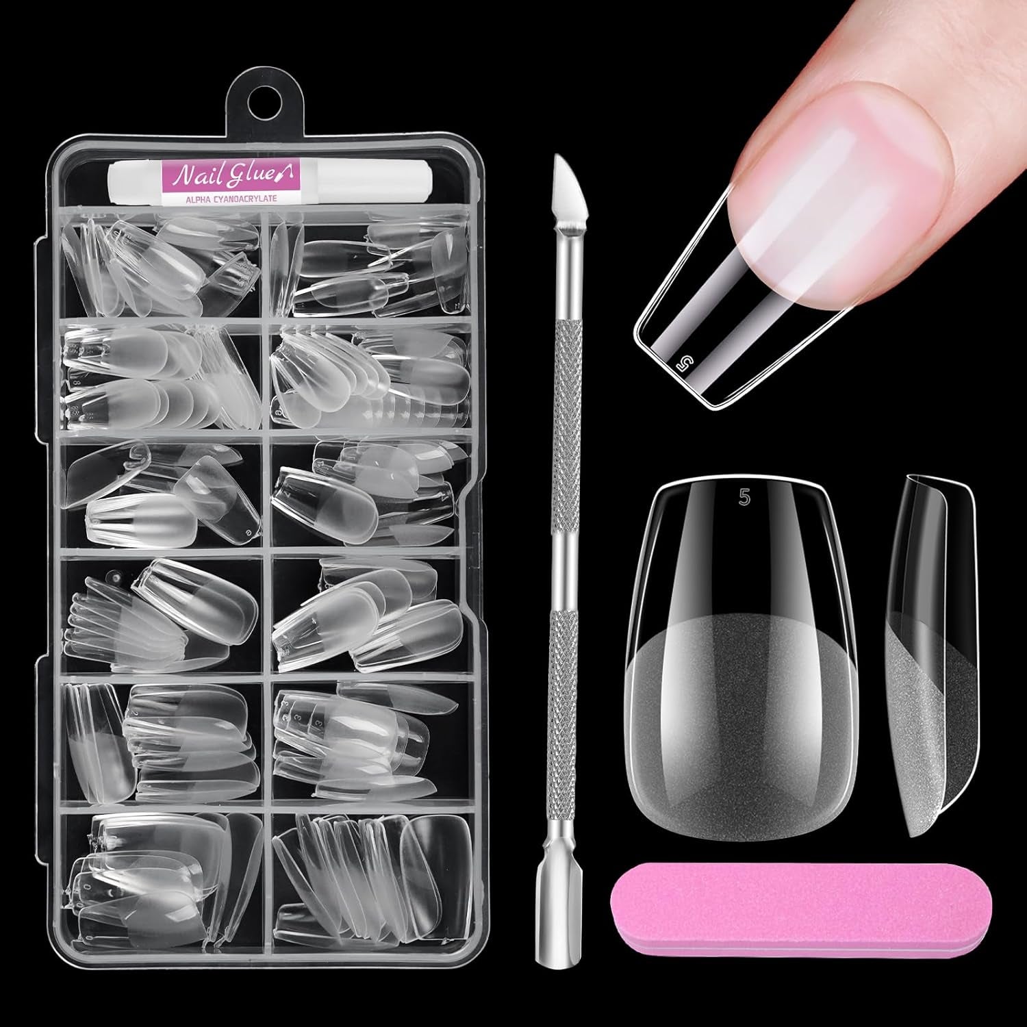 Full Cover Short Nails 120 pièces 12 tailles pointes d'ongles courtes pour ongles en gel colle sur ongles artificiels colle sur ensemble de lime à ongles polisseuse à ongles repousse-cuticules