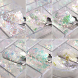 JMEOWIO – paillettes pour ongles, 12 grilles, Aurora, accessoires de décoration pour Nail Art, design des ongles