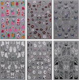 JMEOWIO Nagelsticker Schwarz Weiße Blume 6 Blatt Nail Art Sticker Selbstklebend Nagelaufkleber Frühling Sommer Floral Dekoration Nageldesign Zubehör