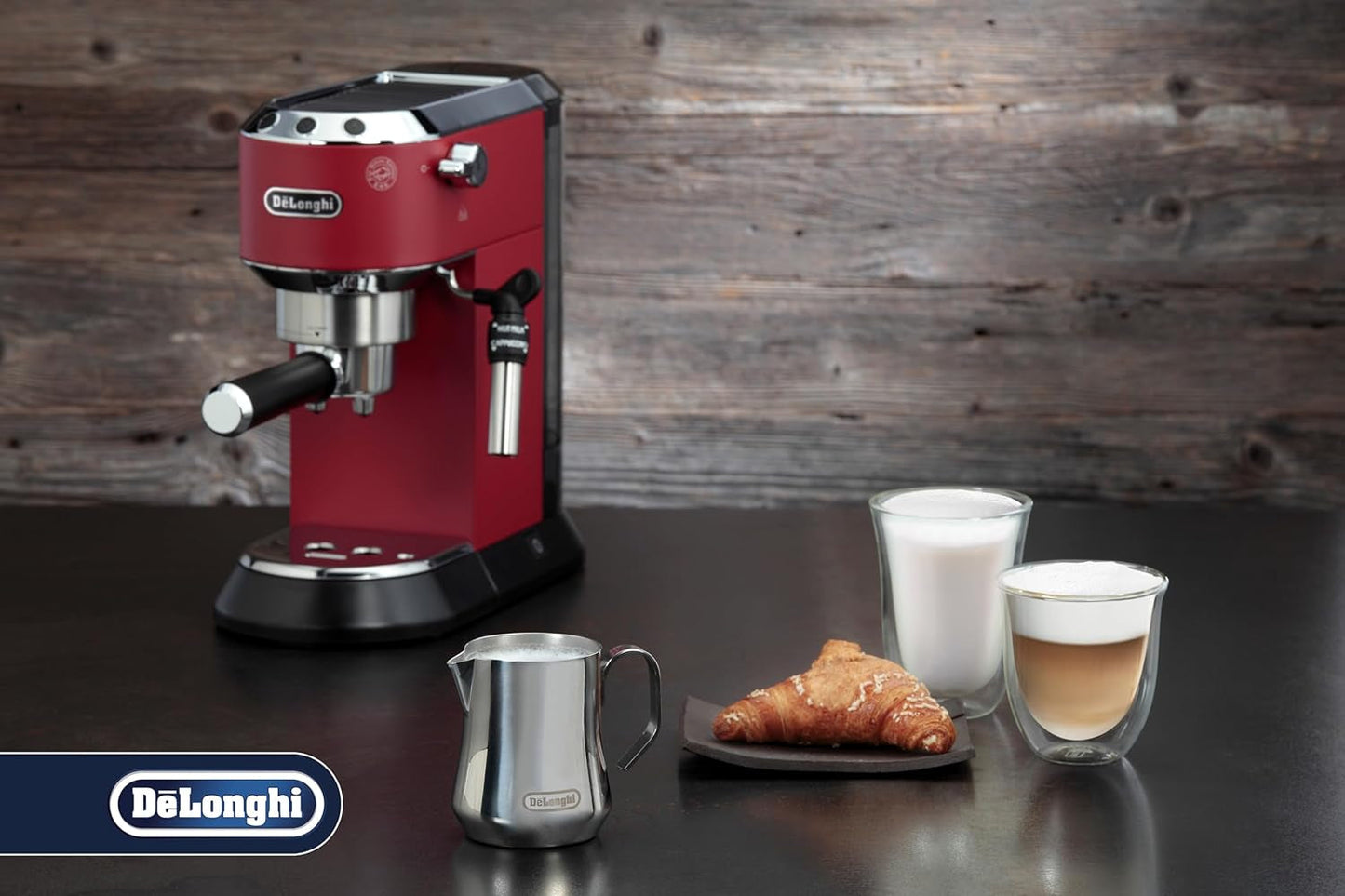 De'Longhi Milk Pitcher DLSC060, pot à lait pour mousser manuellement, poignée ergonomique, capacité 350 ml, acier inoxydable