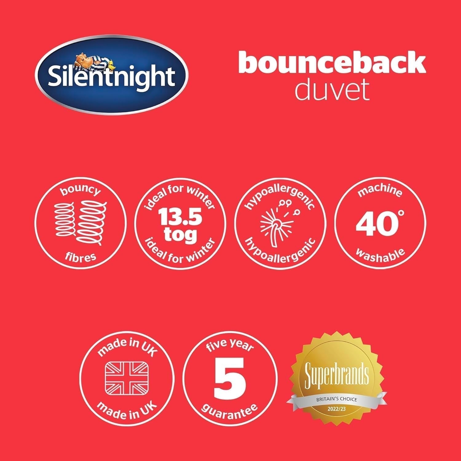 Couette rebond Silentnight, 13,5 tog, king size, tissu en coton mélangé, blanc, king size Couettes et couettes Naty Shop