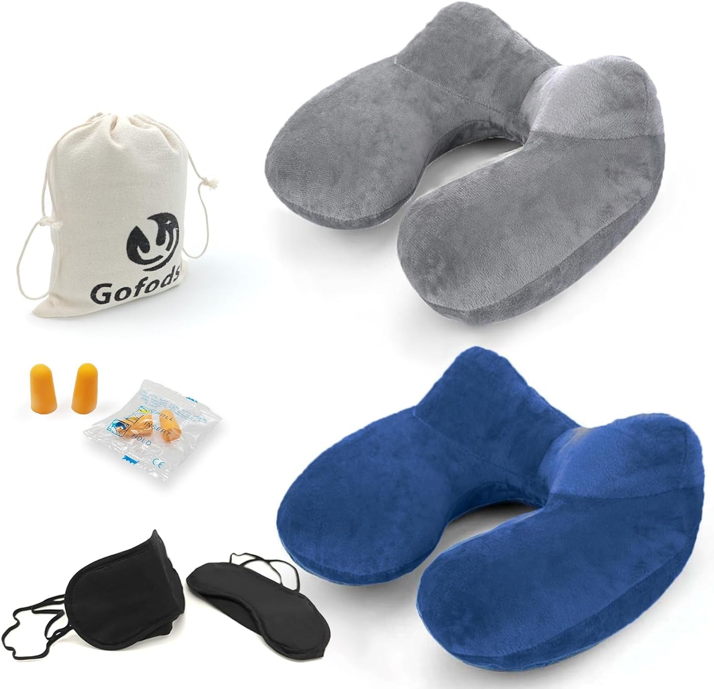 Gofodsil Oreiller Cervical Gonflable pour Avions Camping Trains et Voitures avec Bouchons d'oreilles Oreiller de Voyage Portable Oreiller Cervical Gonflable pour Avion Lot de 2 Oreillers Cervicaux Orthopédiques Naty Shop Titre par défaut