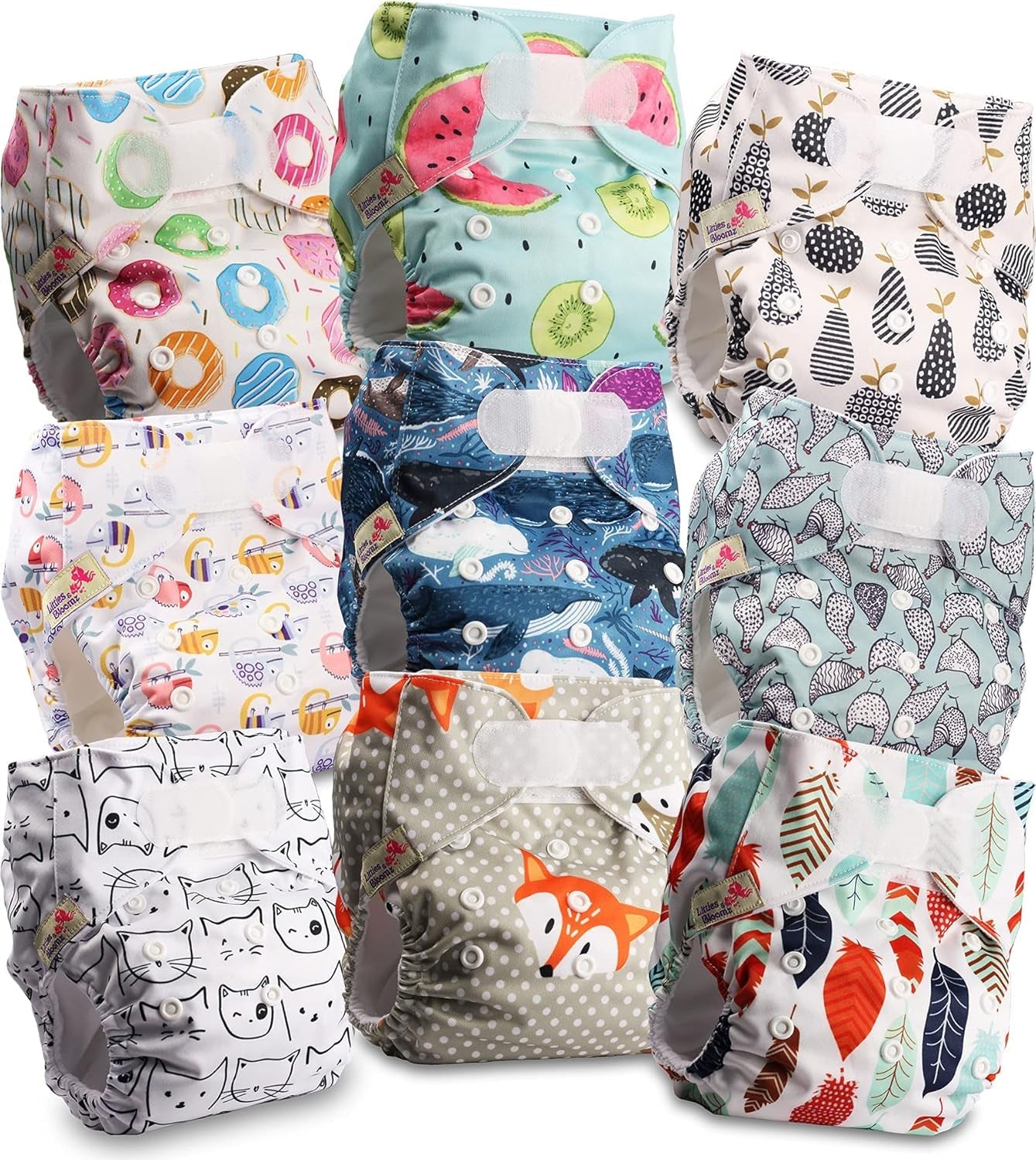 Couche réutilisable Littles and Bloomz FLV2-0602, fermeture à crochet et boucle standard, 6 couches