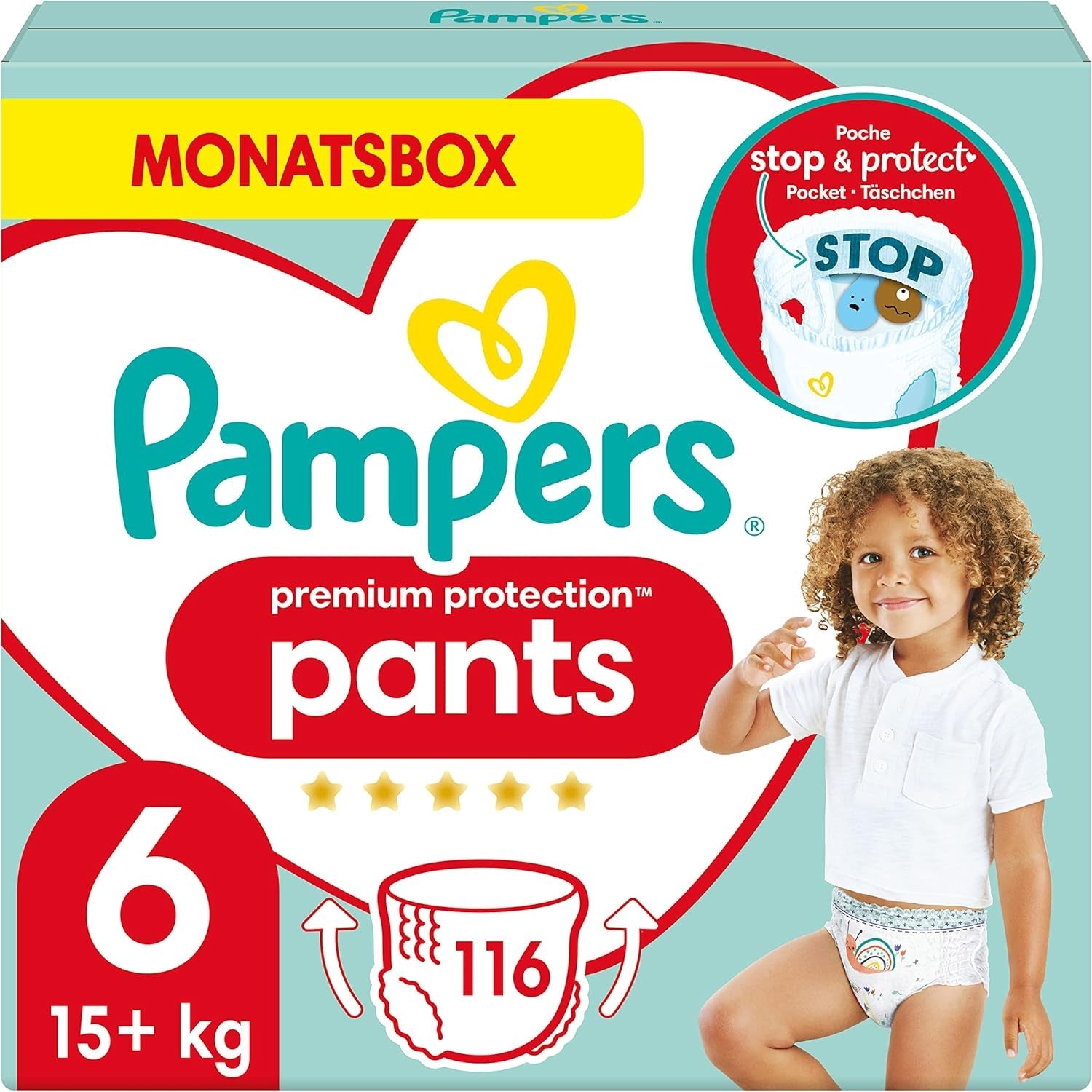 Pampers Premium Protection Pants taille 5, 144 couches, 11 kg - 17 kg, avec réglage à 360° et poignets anti-fuites souples pour un confort et une protection optimaux