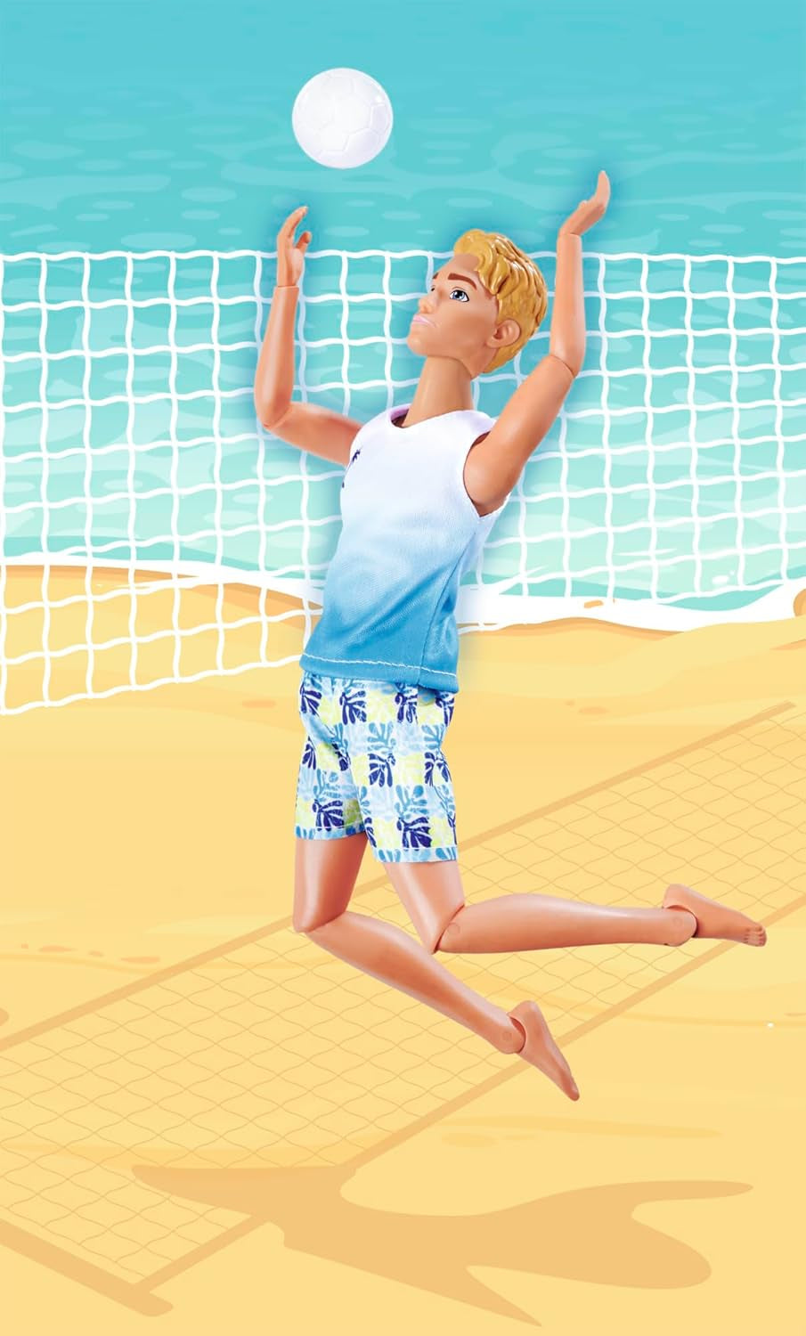 Simba Steffi Love Beach Kevin Doll, Kevin en maillot de bain avec t-shirt et volley-ball, entièrement articulée, 30 cm, à partir de 3 ans