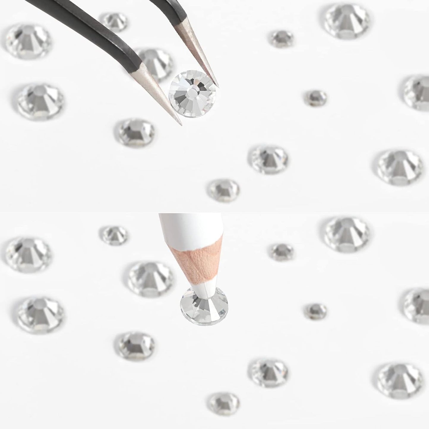 Beadland 2500Pcs Verre Nailart Strasssteine ​​​​Kristall Flatback Edelsteine ​​​​Runde, ​​​​pour Handwerk Gemischt 8 Größen SS4 ~ SS30 Mit Picking Pinzette Und Stift (Kristall Weiss)