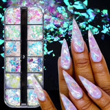 JMEOWIO – paillettes pour ongles, 12 grilles, sirène, accessoires de décoration pour Nail Art, Design des ongles