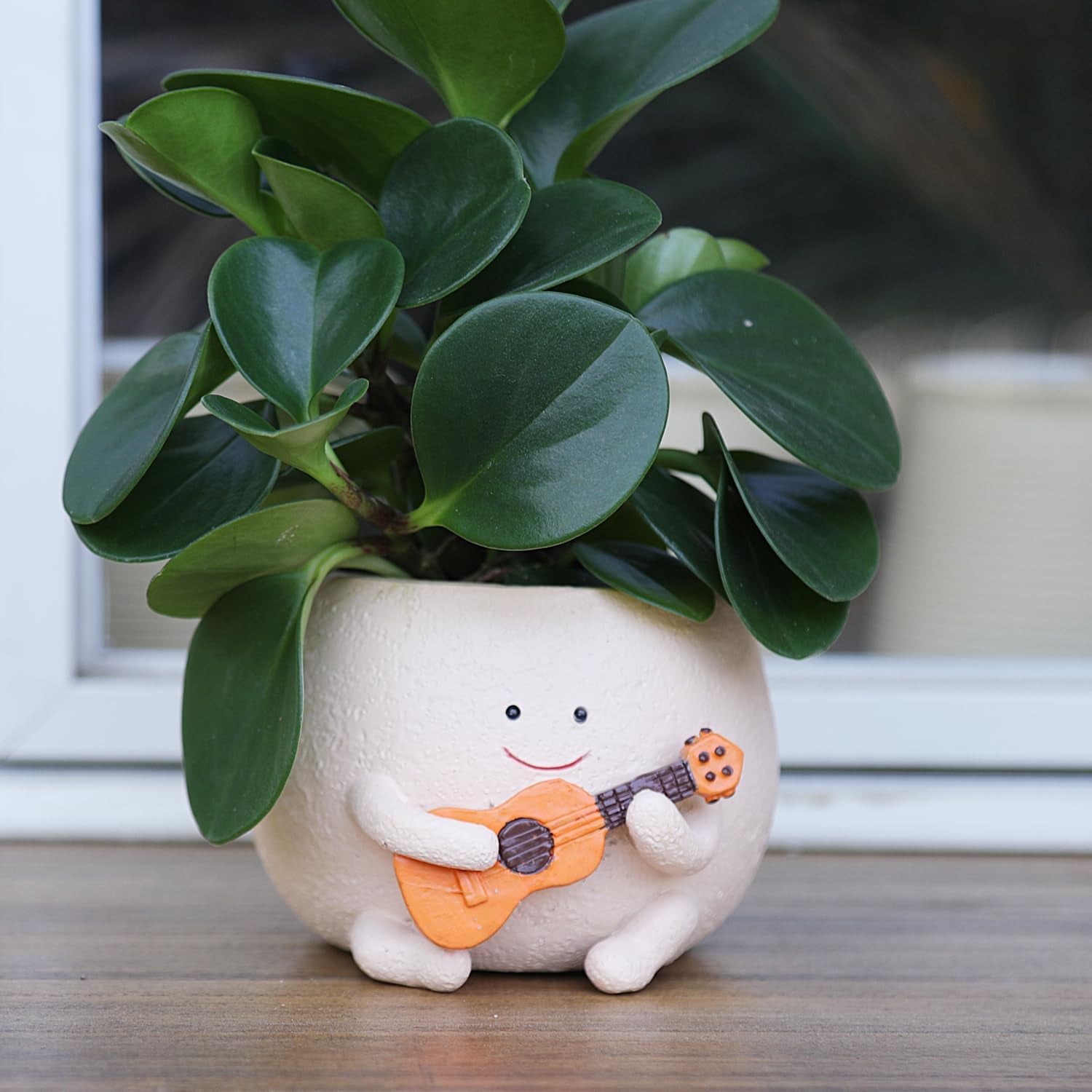 Smiley Face Pots de fleurs Tête de résine mignonne Collier de perles Pot de fleur Guitare unique Intérieur Extérieur Succulent Pot de fleur Idée cadeau pour maman