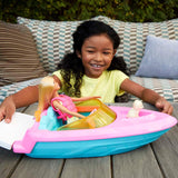 Barbie Speedboat Set, poupée Barbie aux cheveux blonds, gilet de sauvetage rose, bateau, chiot, accessoires, cadeaux pour 3+, Grg30 Naty Shop Dolls