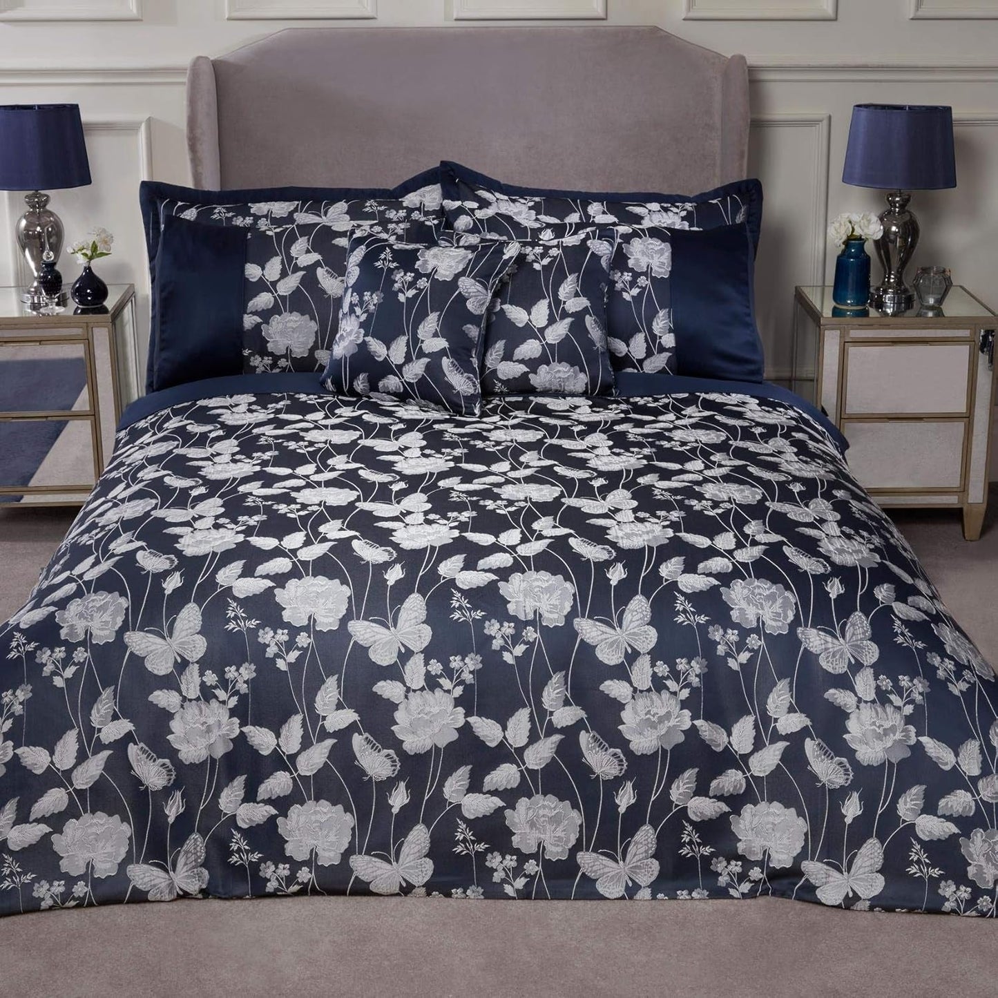 Butterfly Meadow Couette Super King, 100 % Polyester, Bleu Marine Naty Shop Doudous Navy Super King