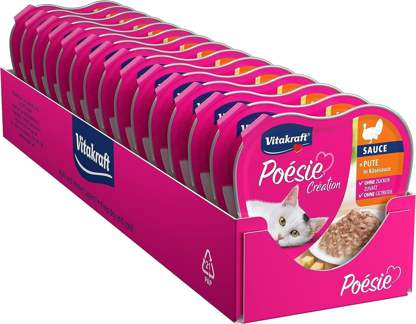 Vitakraft Poésie Création, nourriture humide pour chat, nourriture humide pour chat en sauce, avec dinde en sauce au fromage, multipack, sans sucre ni céréales ajoutés (15 x 85g)