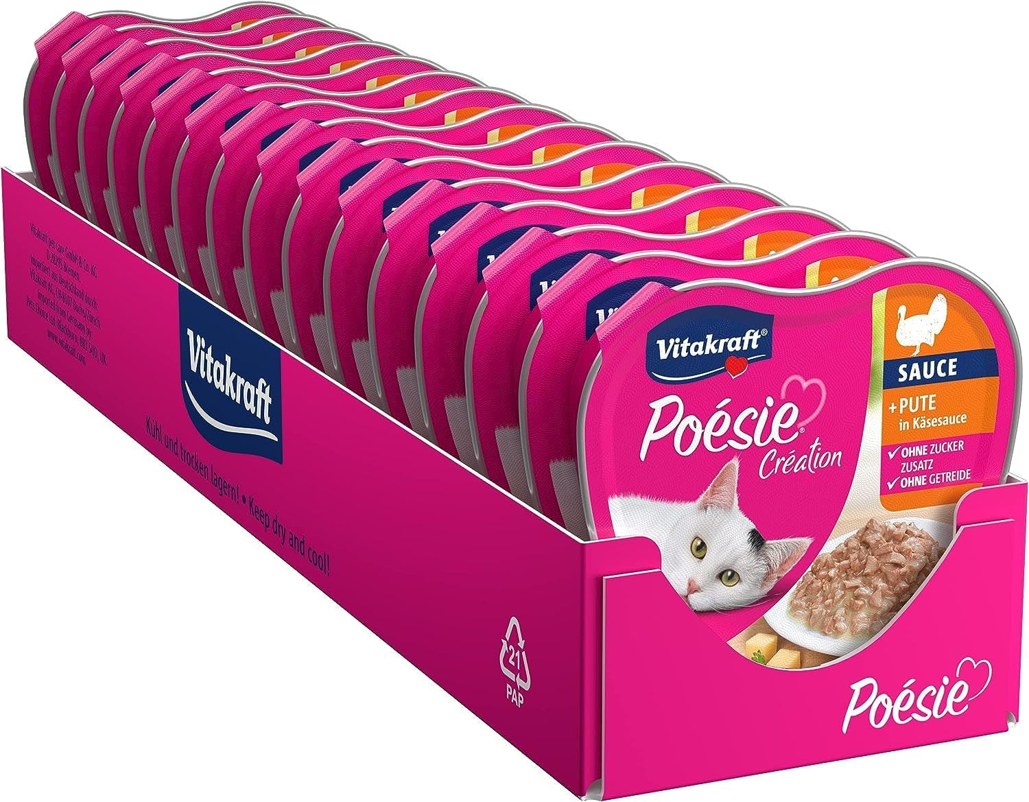 Vitakraft Poésie Création, nourriture humide pour chat, nourriture humide pour chat en sauce, avec dinde en sauce au fromage, multipack, sans sucre ni céréales ajoutés (15 x 85g)