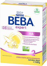 BEBA Expert HA 2 Lait de suite après 6 mois, aliment bébé aux protéines hydrolysées, lactose uniquement, sans huile de palme, lot de 6 (6 x 550 g) Naty Shop