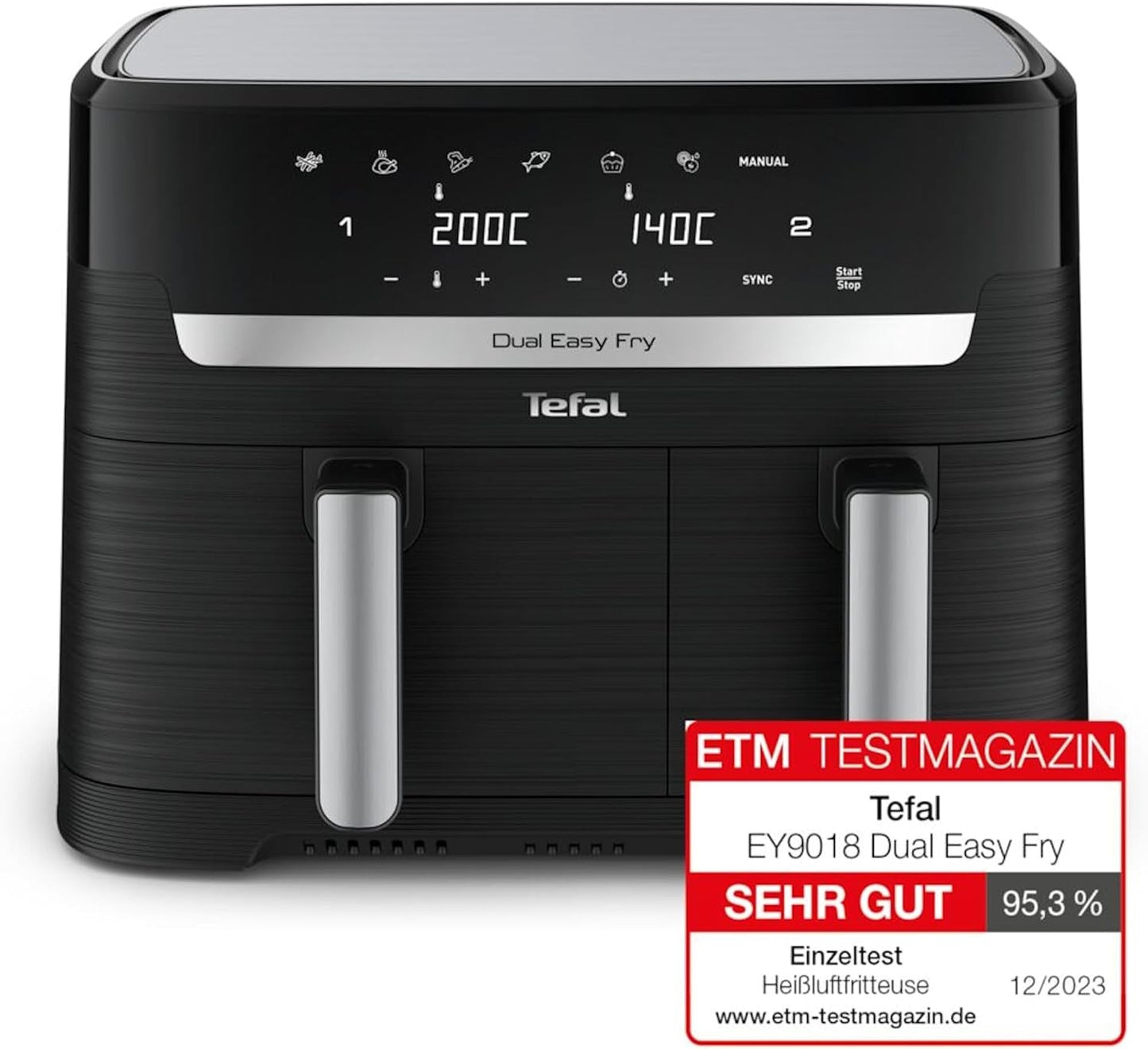 Friteuse à air chaud Tefal Dual Easy Fry avec deux chambres, capacité 5,2/3,1 litres, deux tiroirs indépendants, 7 programmes Électroménager Naty Shop