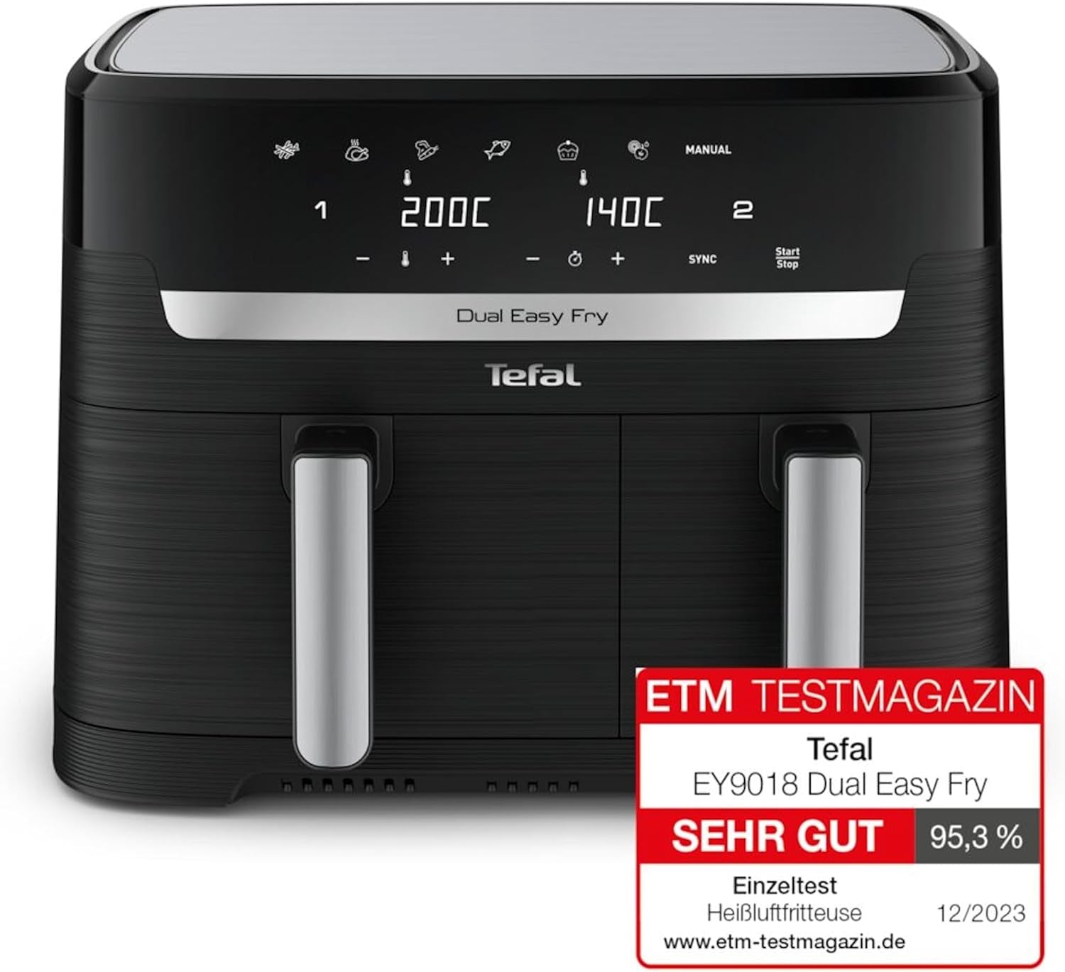 Friteuse à air chaud Tefal Dual Easy Fry avec deux chambres, capacité 5,2/3,1 litres, deux tiroirs indépendants, 7 programmes Électroménager Naty Shop