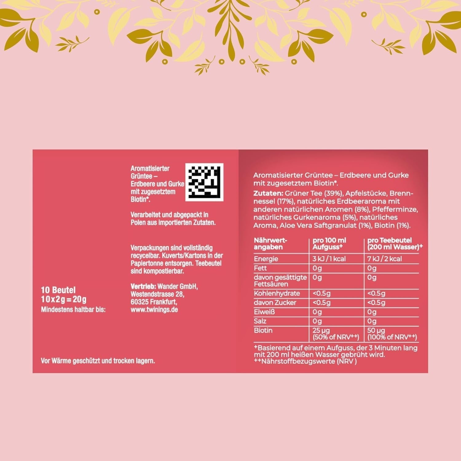 Twinings GLOW Thé vert à l'aloe vera et à l'ortie avec biotine - Mélange de tisanes pour soins naturels de la peau et des cheveux, paquet de 12 (10 sachets chacun)