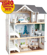 Small Foot Maison de poupée Maison de ville en bois à 3 étages avec façade ouverte et 12 meubles pour 3 ans et plus 11802 Maisons de poupée gris blanc Naty Shop