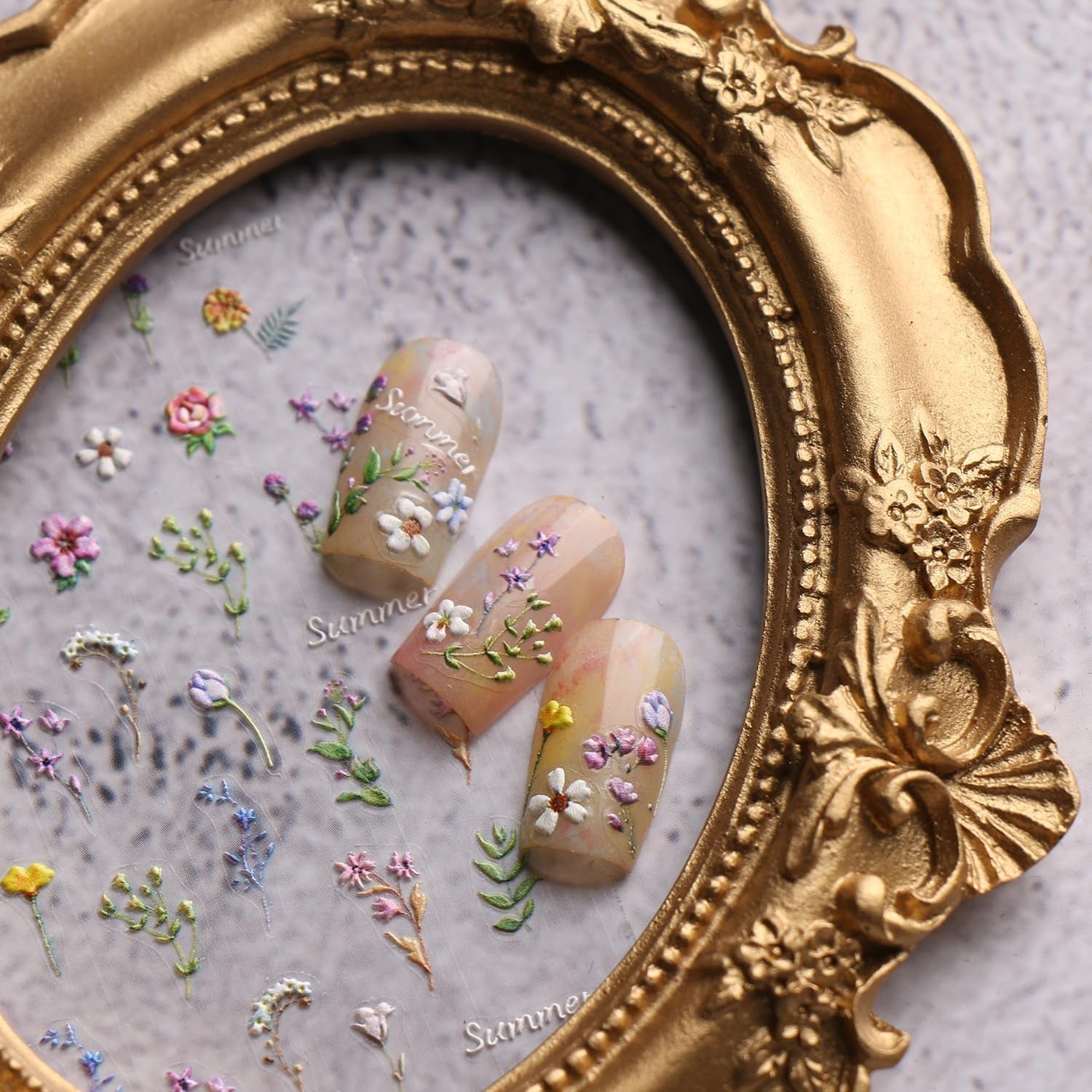 JMEOWIO Autocollant de manucure 3D en forme de fleur d'été floral pour nail art