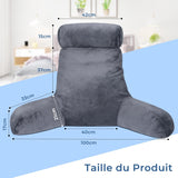 Oreiller de lecture ergonomique INFANTIA avec accoudoirs, support dorsal, grand, gris