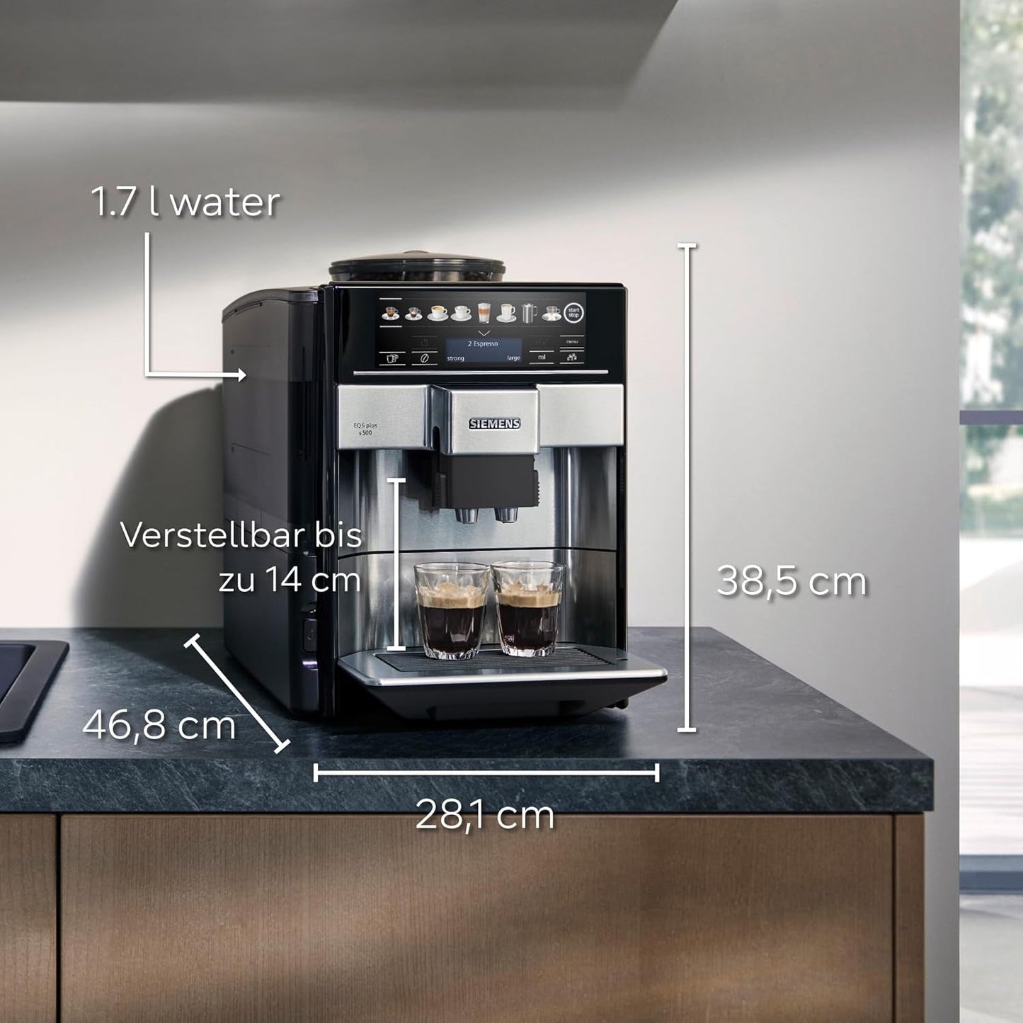 Machine à expresso automatique Siemens EQ.6 plus s300 TE653501DE, pour de nombreuses spécialités de café, mousseur à lait, moulin en céramique, double fonction café, anticalcaire, nettoyage vapeur automatique, 1500 W, argent