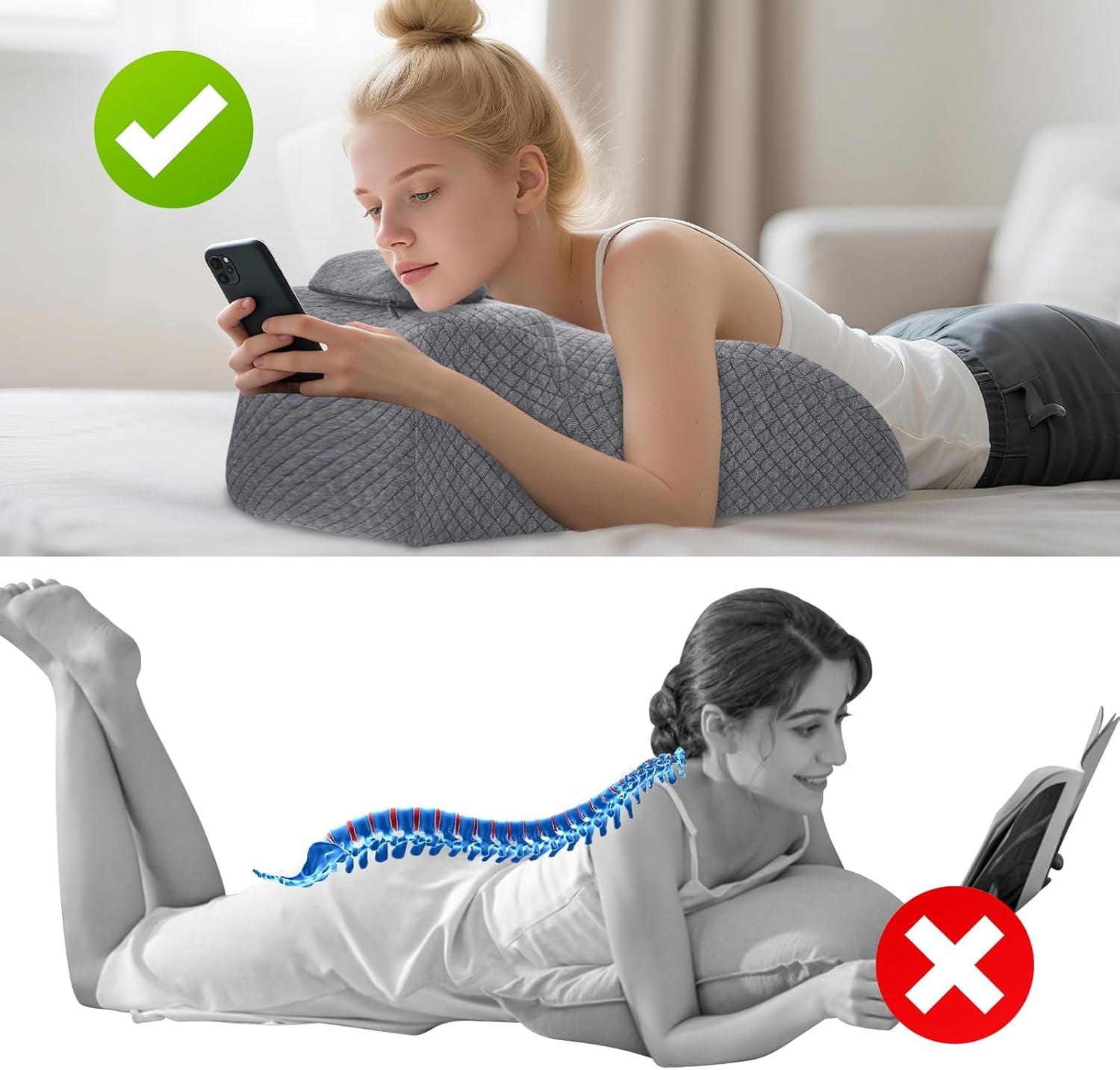 Oreiller de lecture – Oreiller de dos, appui-tête réglable, oreiller de lecture en mousse à mémoire de forme pour lit, oreiller ergonomique pour le dos, le cou et les jambes, oreiller de soutien lombaire