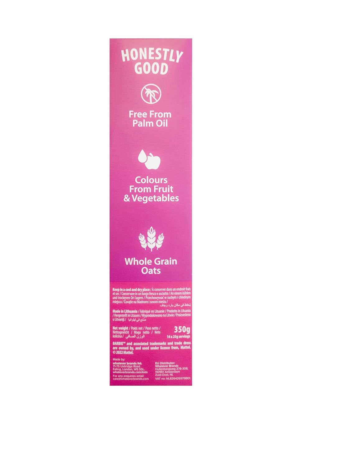 Céréales Barbie Rainbow Loops, anneaux colorés de blé, d'avoine et de maïs au goût de fruits pour un petit-déjeuner parfait, 1 paquet (1 x 350 g)