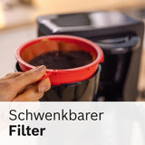 Bosch MyMoment TKA2M113 Machine à expresso à filtre, carafe en verre 1,25 L, 10-15 tasses, fonction maintien au chaud 40 minutes, système anti-goutte, porte-filtre rotatif, réservoir d'eau amovible, 1200 W, noir mat