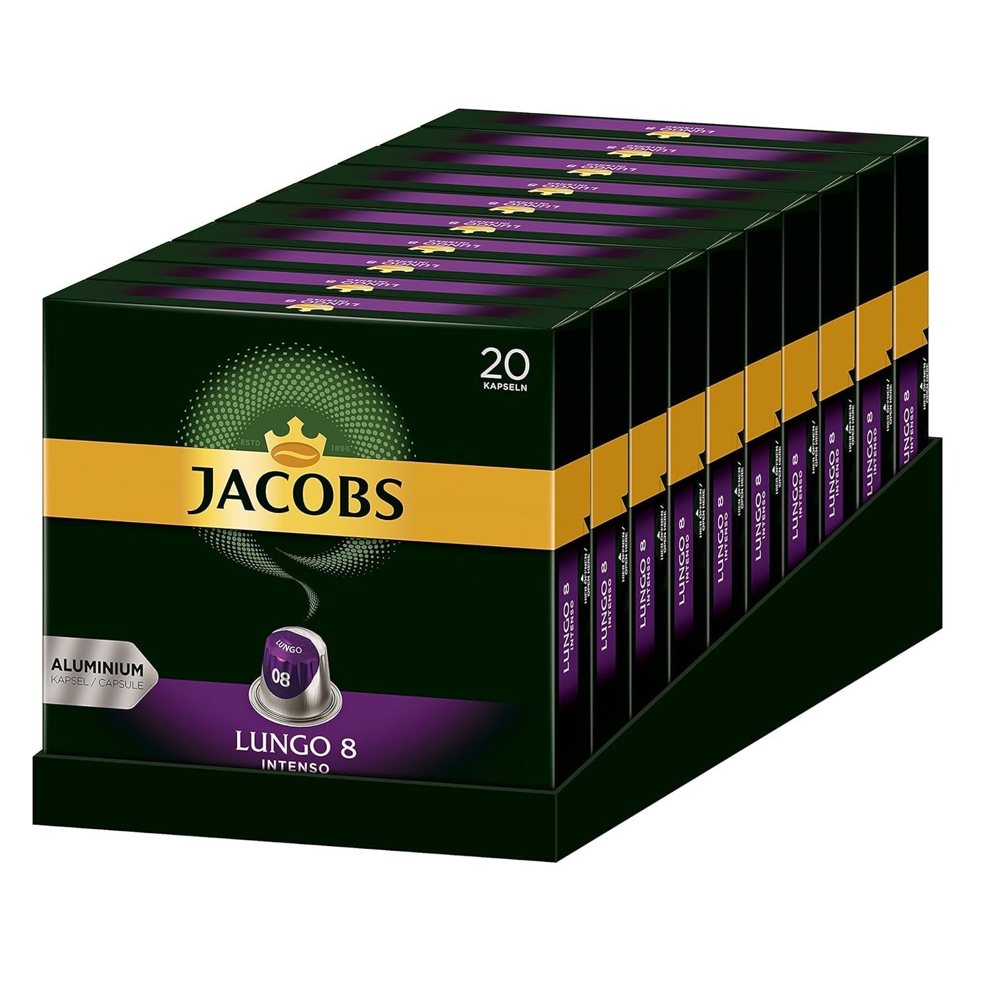 Jacobs Capsules de café Guten Morgen XL Intense - Pack de 10 (10 x 20 tasses) & Capsules de café Lungo Intenso, Intensité 8 sur 12, 200 capsules compatibles Nespresso®*, 10 x 20 tasses