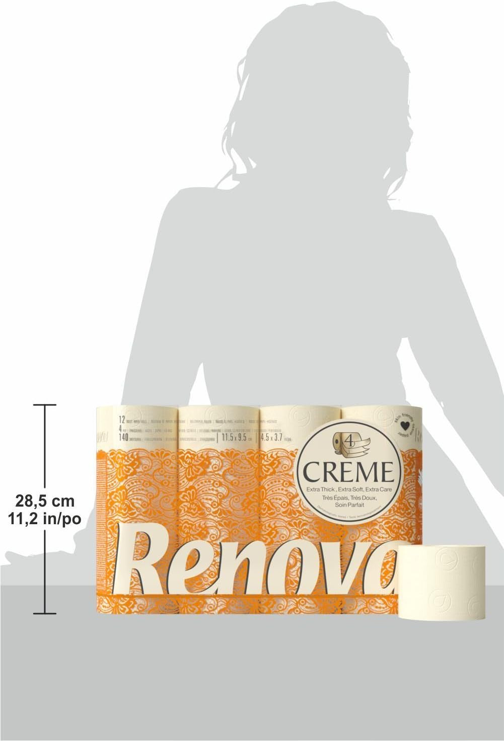 Papier toilette Renova 4 couches crème parfumée, rouleau de 12 rouleaux