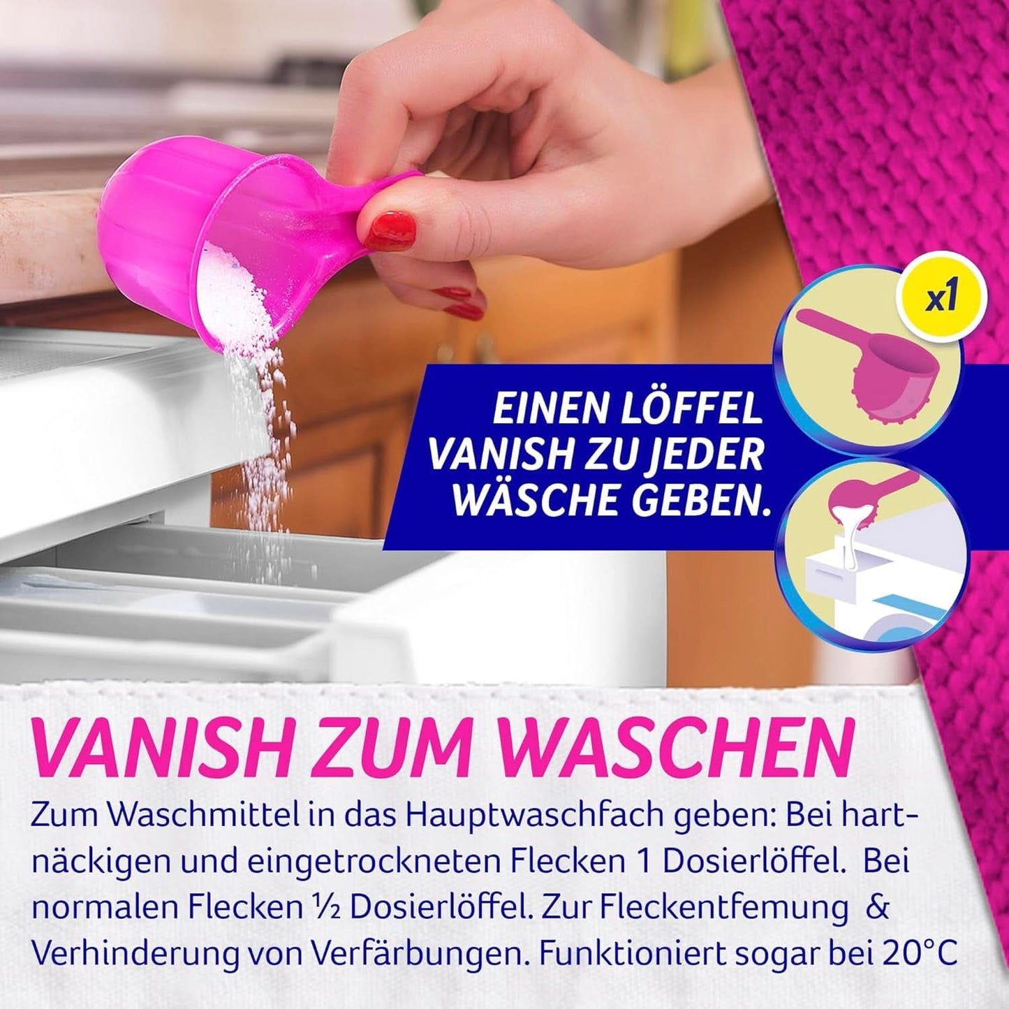 Vanish Oxi Action Powder Pink - 1,125 Kg - poudre détachante et améliorant le linge sans chlore - pour linge coloré Détergents à lessive Naty Shop