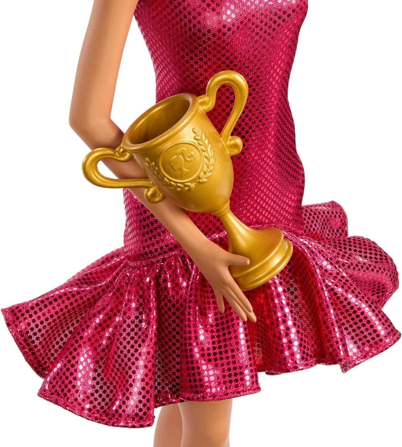 Poupée Barbie Fashion Dancing avec robe rouge à volants, chaussures de danse, cheveux bruns et accessoires de trophée de danse, JFR09 Naty Shop Dolls
