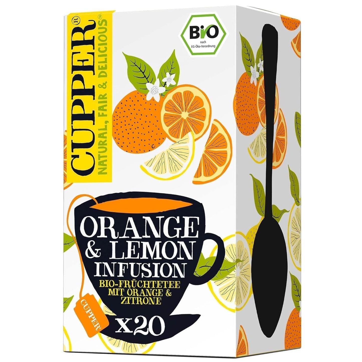 CUPPER Thé aux Fruits Bio "Infusion Orange & Citron", 20 sachets de thé non blanchis, bio, commerce équitable