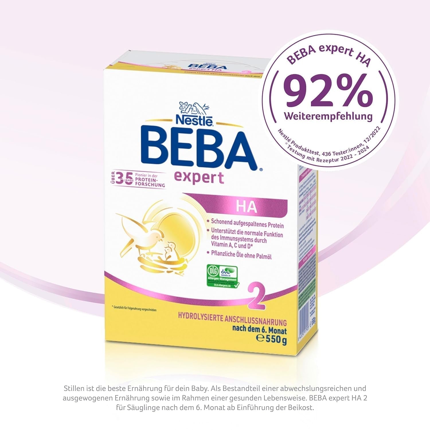 BEBA Expert HA 2 Lait de suite après 6 mois, aliment bébé aux protéines hydrolysées, lactose uniquement, sans huile de palme, lot de 6 (6 x 550 g) Naty Shop