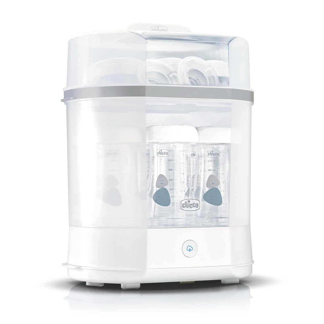Chicco Stérilisateur modulaire avec fonction de séchage, stérilisateur pour biberons, anneau de dentition et tétine avec arrêt automatique, passe au micro-ondes, convient pour stériliser jusqu'à 6 biberons de 330 ml