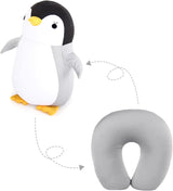 Oreiller cervical 2 en 1 Oreiller cervical en forme de U Oreiller d'appui-tête Oreiller de soutien du cou Oreiller de soutien du cou Déformation pour animaux en peluche Pour le camping Randonnée Voiture Avion Oreillers orthopédiques cervicaux Naty Shop Pingouin gris