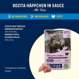 Bozita Pouch Nassfutter Häppchen en Sauce au Poulet - 12x85g Portionsbeutel getreidefreies & weizenfreies Futter für Katzen - Katzennassfutter für erwachsene Katzen mit 8,5% Protein & 4,5% Fettgehalt