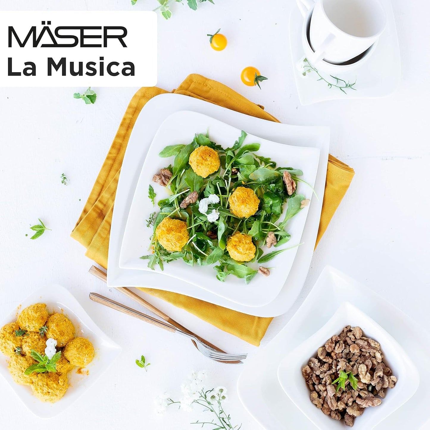 Verso de Mäser, Série La Musica, Service à café 18 pièces, Service de table en porcelaine pour 6 personnes, 921172, Blanc