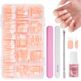 Lot de 240 faux ongles à pression française, 12 tailles, faux ongles avec colle pour femmes et hommes (blanc nu amande moyenne)