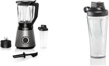 Bosch Batteur sur socle Vitapower Serie 4 MMB6174SN, Version Verbesserte, Hochwertige Edelstahl-Klingen, 1,5L Glasbehälter, 0,6L To-Go-Flasche, Spülmaschinenfeste Teile, 30 000 U/Min, 1200 W, Silber Bucatarie Naty Shop Bundle Mit Flasche 0,6 L 2-In-1, Neu Mit 10 Jahre Motorgarantie