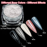 2 Schachteln Weiße Perle Chrom Nagelpuder - Transparent Aurora Ice Shimmer Chrome Pigment Pulver pour ongles, Glazed Donut Glitzerpuder Nails Spiegeleffekt-Glitter Nagelkunst-Pulver pour bricolage-salon