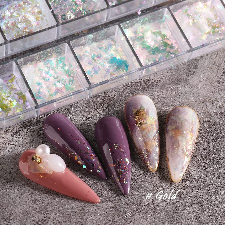 JMEOWIO – paillettes pour ongles, 12 grilles, Aurora, accessoires de décoration pour Nail Art, design des ongles