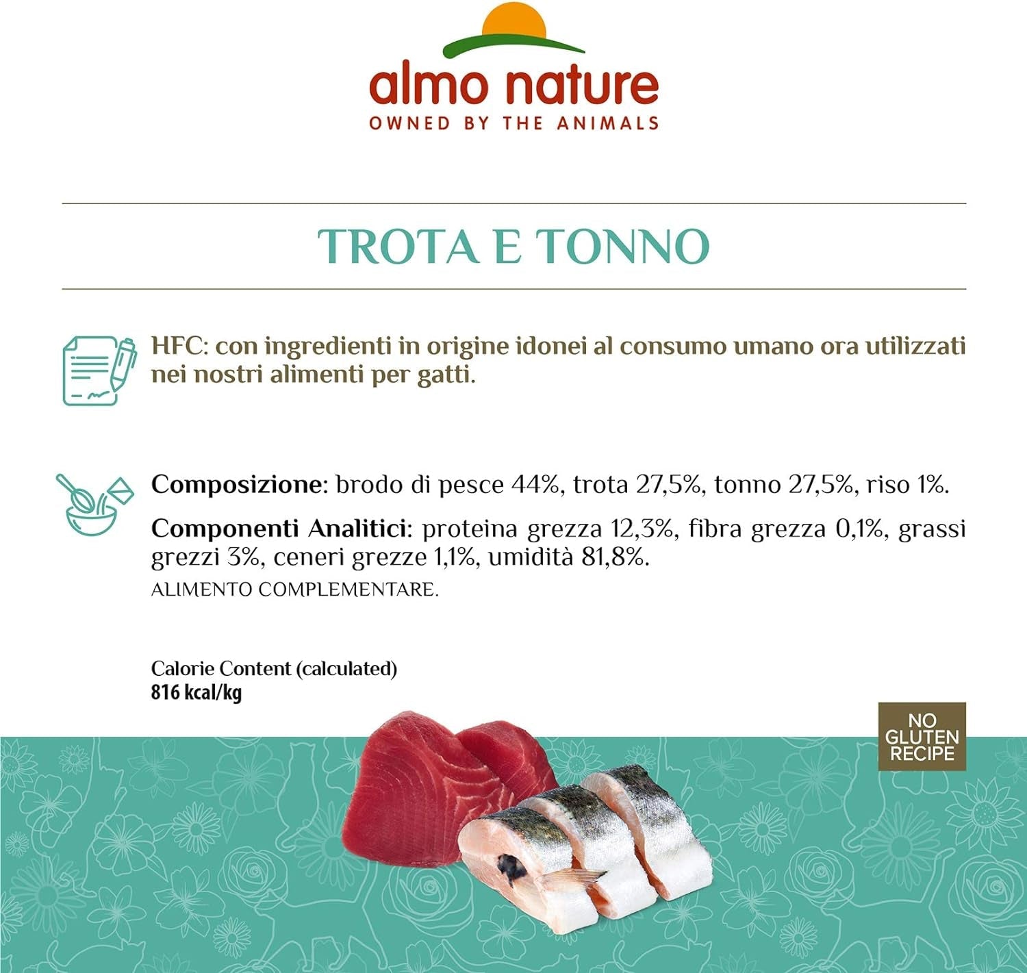 Almo Nature HFC Jelly - Nourriture humide pour chat adulte - Truite et Thon - Qualité humaine, Sans gluten - 6 x 70g