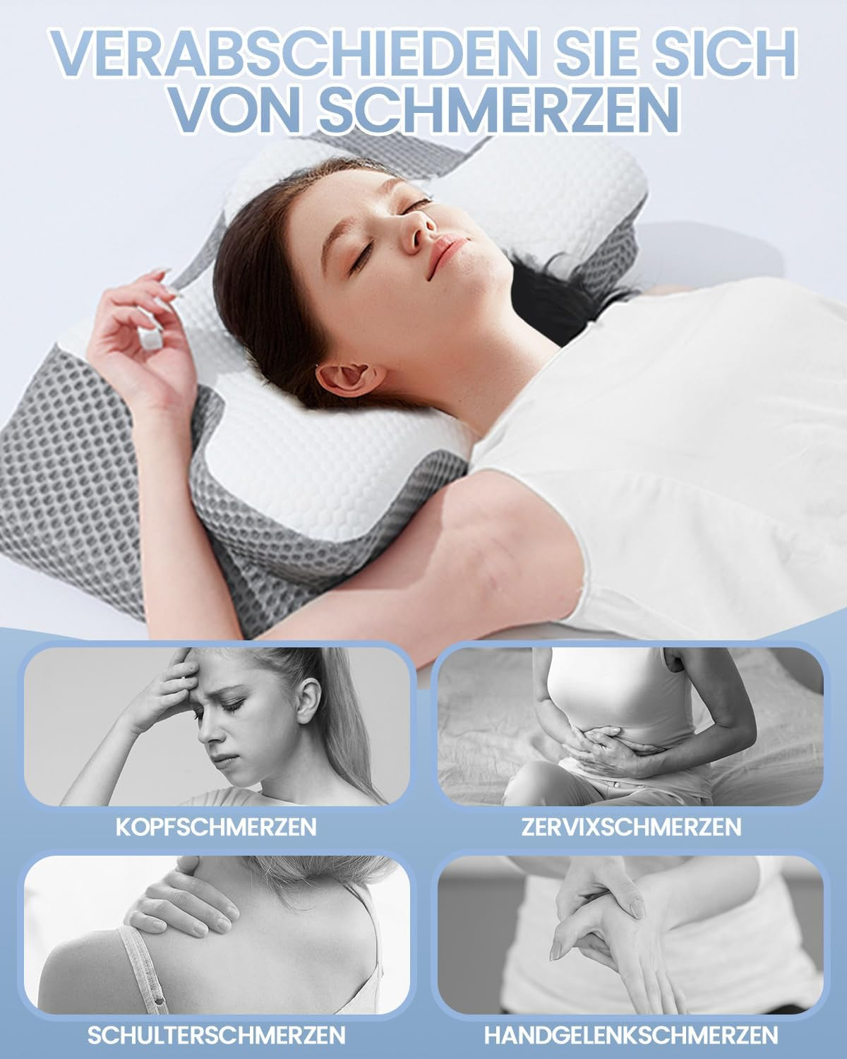 Oreiller cervical 2 en 1 Oreiller en mousse à mémoire de forme Oreiller orthopédique ergonomique 2 hauteurs de couchage Oreiller de soutien du cou pour soutien latéral/dos/ventre Oreillers orthopédiques cervicaux Naty Shop
