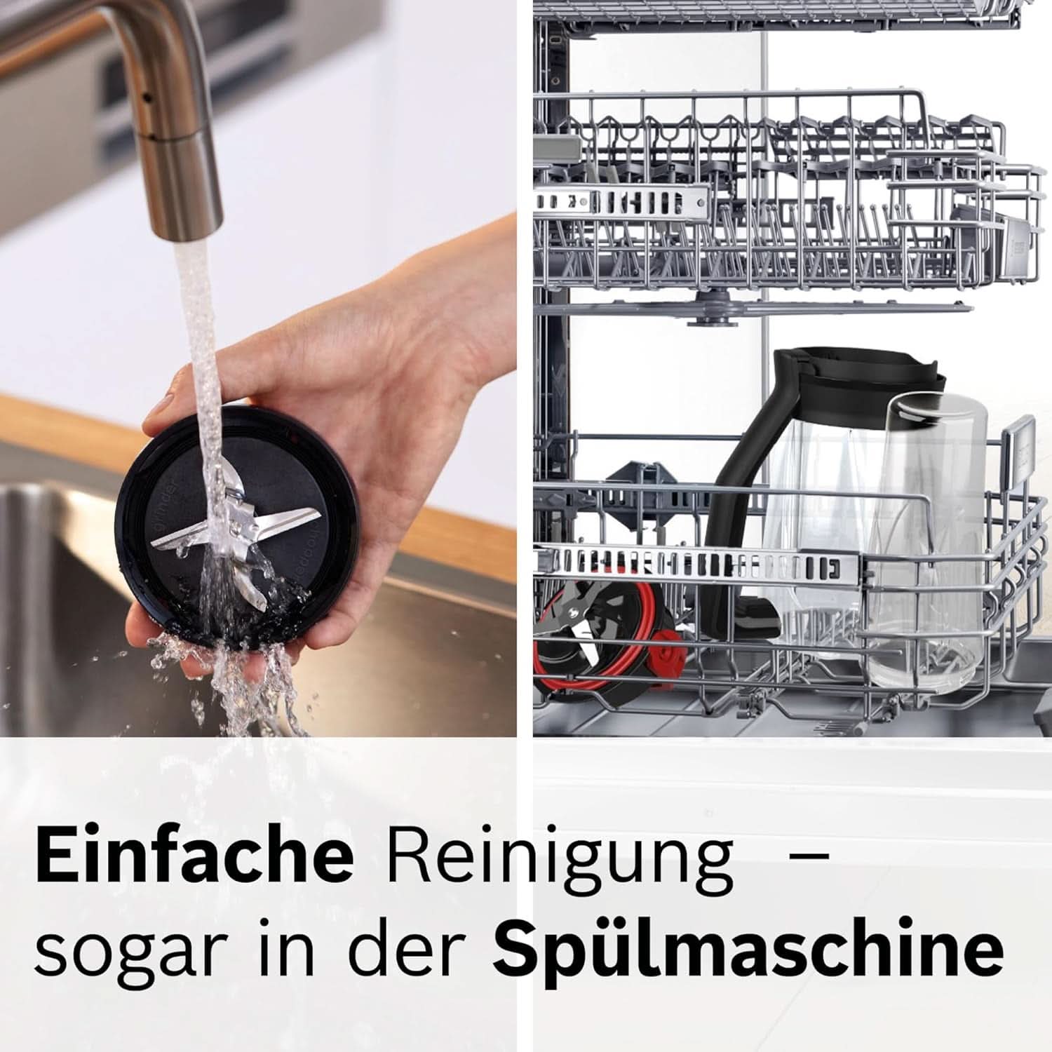 Bosch Batteur sur socle Vitapower Serie 4 MMB6174SN, Version Verbesserte, Hochwertige Edelstahl-Klingen, 1,5L Glasbehälter, 0,6L To-Go-Flasche, Spülmaschinenfeste Teile, 30 000 U/Min, 1200 W, Silver Kitchen Naty Shop