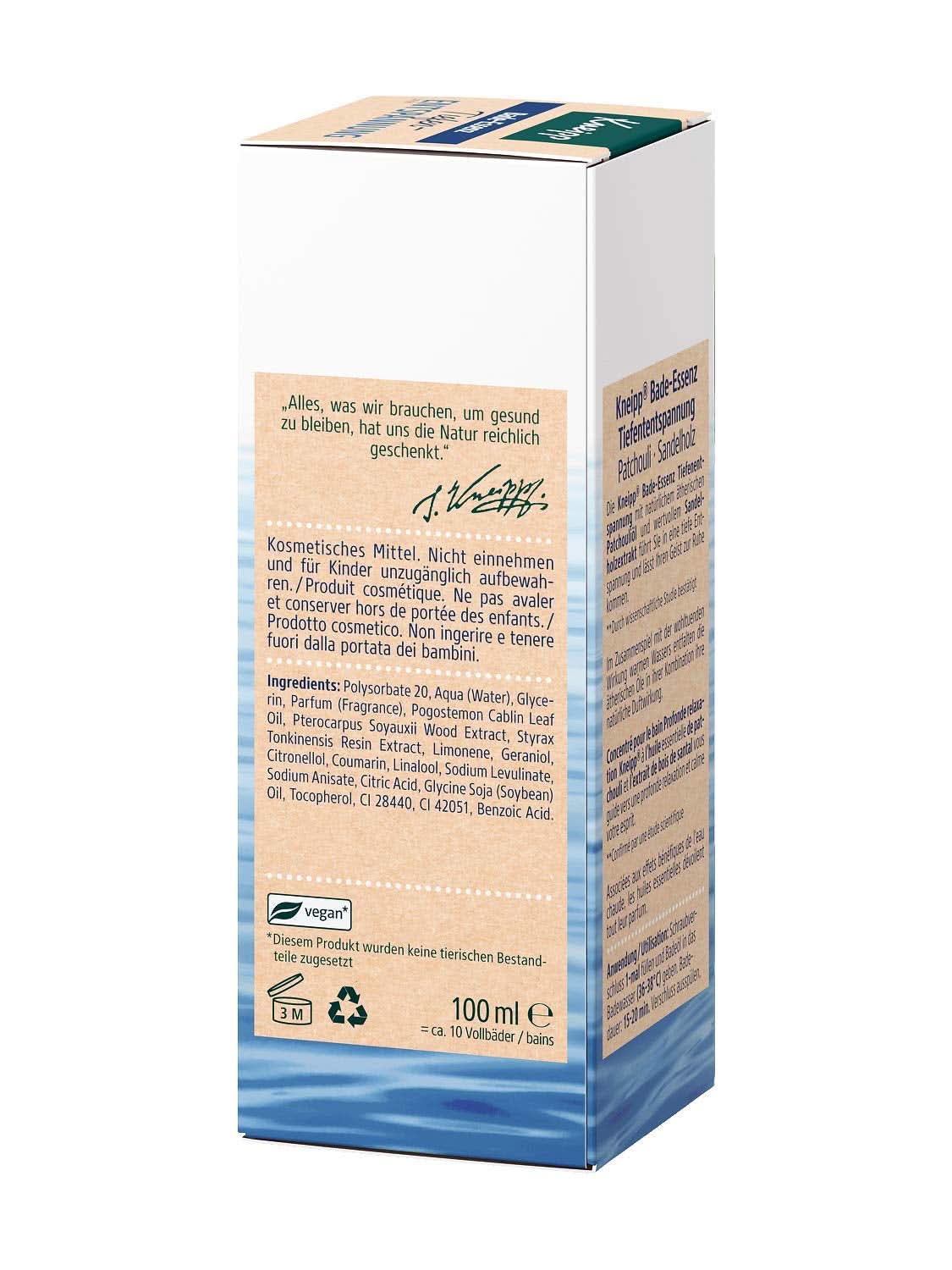 Kneipp, huile de bain à l'huile essentielle naturelle de patchouli et à l'extrait de bois de santal pour une relaxation profonde et un apaisement, 100 ml Naty Shop