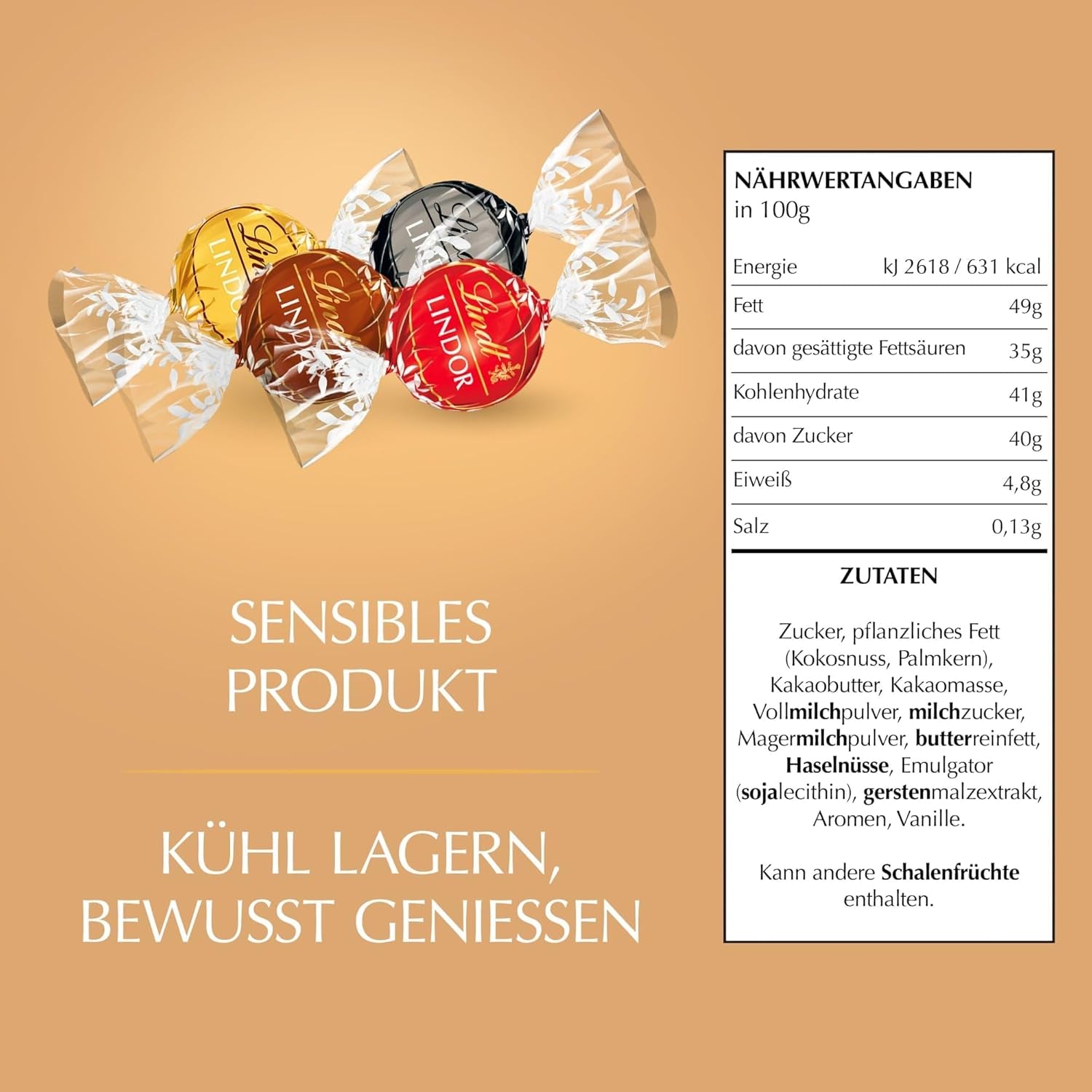 Assortiment classique de boules de chocolat Lindt LINDOR | env. 80 boules de chocolat (lait, blanc, noir 60%, noisette) | Emballage en vrac, 1 kg