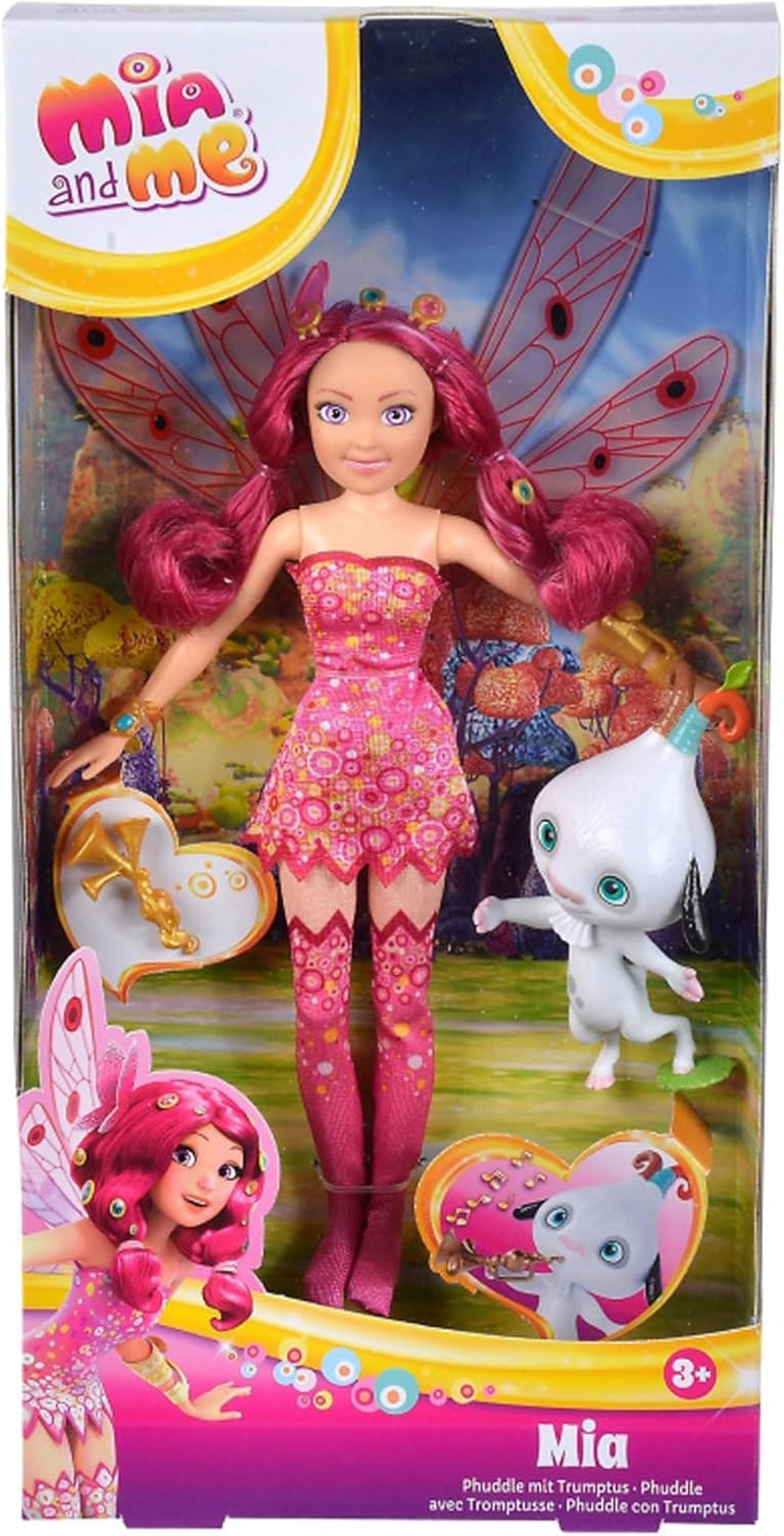 Simba 109483042 Poupée à habiller Mia and Me, Phuddle avec Trumptus, elfe avec ailes et jambes mobiles, 6X pinces à cheveux, 2X bracelet, à partir de 3 ans, multicolore, 23 cm Naty Shop Dolls