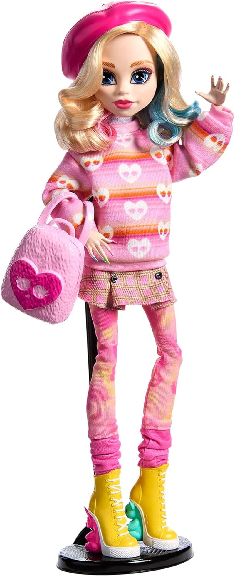 Poupée Monster High Wednesday et accessoires, figurine de collection Enid Sinclair rose avec béret et sac à dos, support de poupée HXJ05