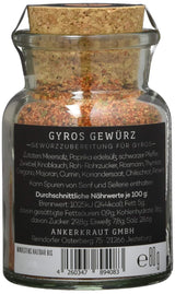 Ankerkraut Gyros, Gewürzmischung für Gyros, également sur la Pfanne ou sur le Grill, avec Zwiebel, Knoblauch, Marjolaine, Cumin, Piment et plus, 80 g dans Korkenglas